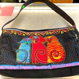 LAUREL BURKE 3 dog canvas purse -vibrant colors - zip top w/cat pull
